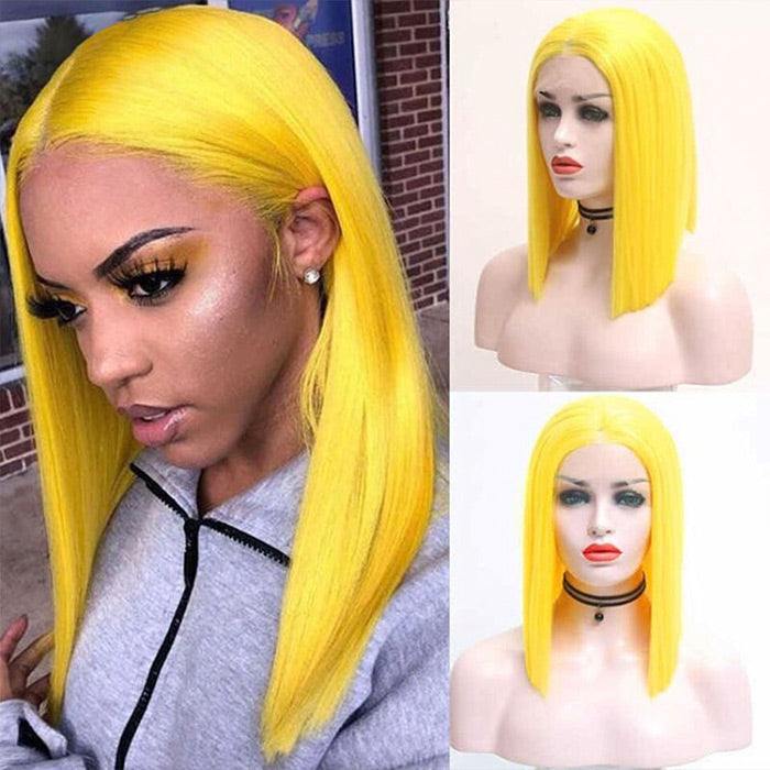 Yellow Straight Human Hair Bob Wigs 13x4 Brazilian Remy Colored Short Bob Wigs Glueless Human Hair Wigs hermosahair