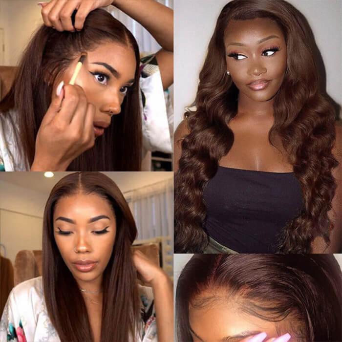 #4 Brown Wig Straight & Body Wave Natural Human Hair Wig Colored Lace Front Wigs - 1984brand