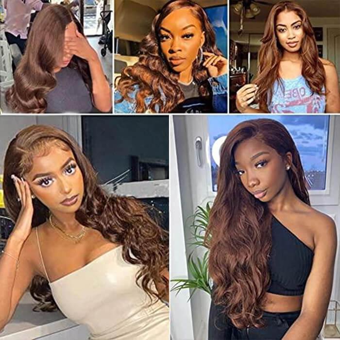 #4 Brown Wig Straight & Body Wave Natural Human Hair Wig Colored Lace Front Wigs - 1984brand