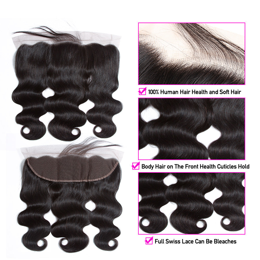 Peruvian Body Wave Virgin Hair Weave 3 Bundles With 13*4 Lace Frontal Hermosa Hair