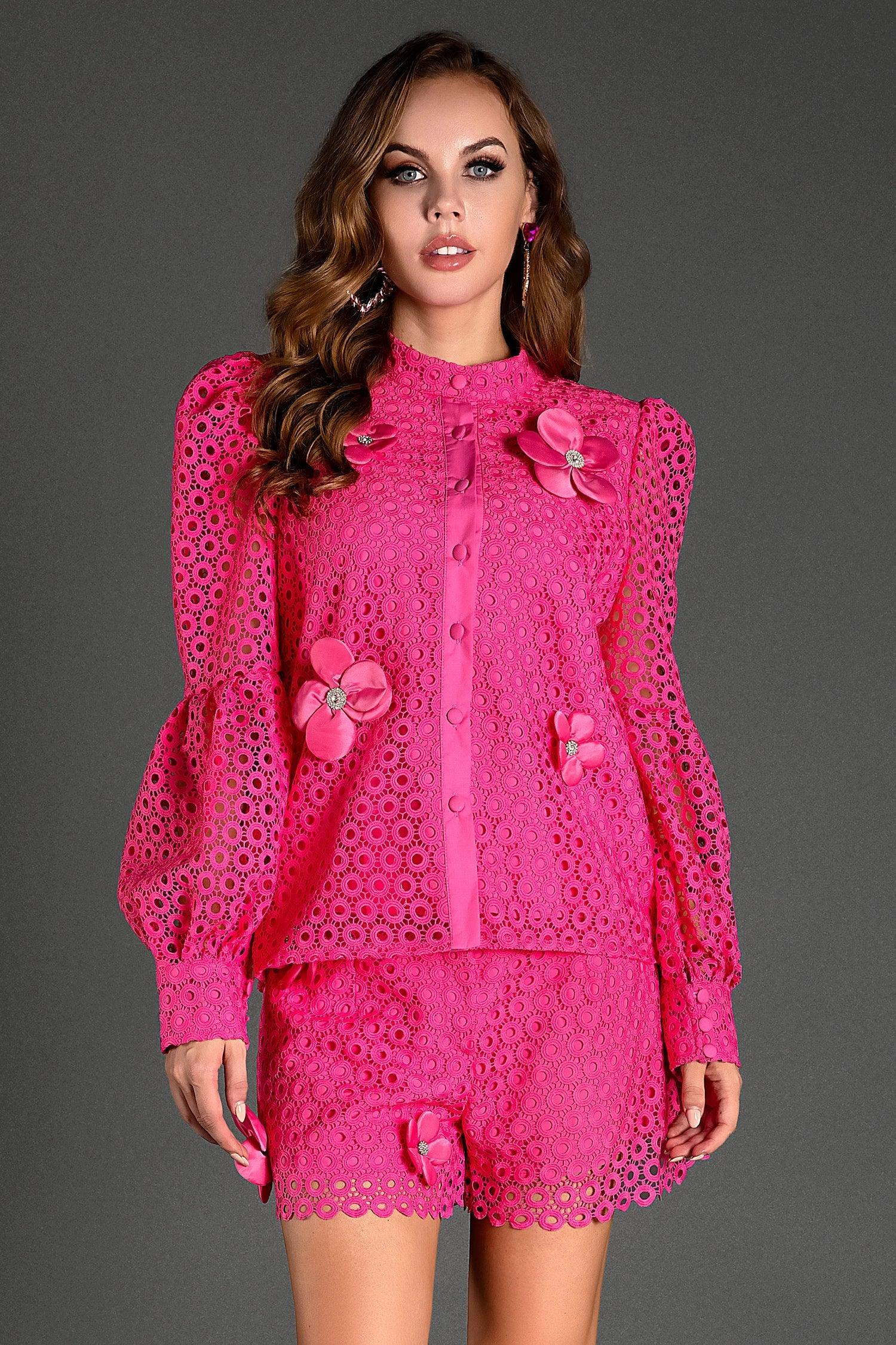 Leedah Long Sleeve Embroidered Flower Set Acmefun