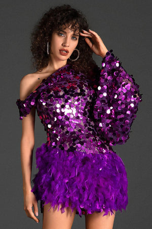 Mulelis Sequin Feather Mini Dress