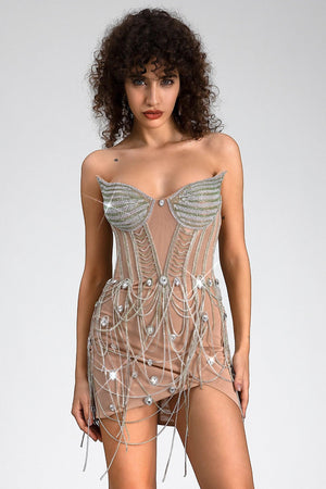 Pre-Sale David Diamond Rhinestone Chain Corset Dress