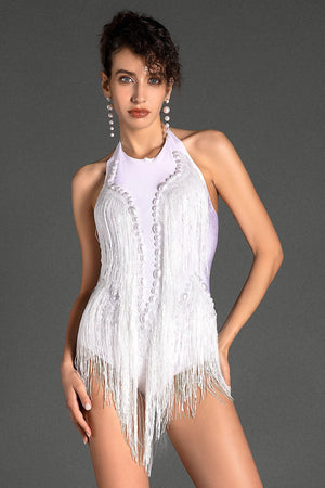 Mariadis Pearl Fringe Embellished Bodysuit Acmefun