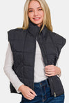 Zenana Zip Up Cropped Puffer Vest with Pockets Trendsi