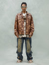 1984 Leather Pleated Slim Fit Brown Jacket SP240220BAF8