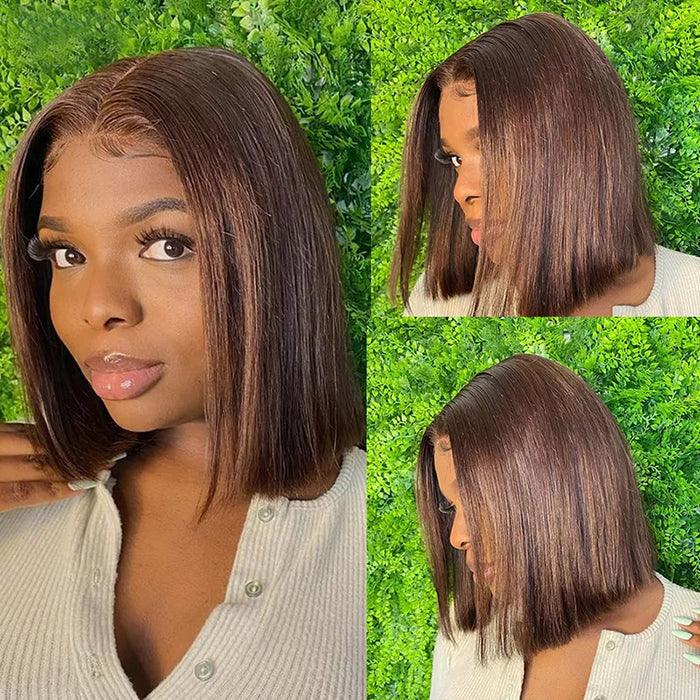 Chocolate Brown Short Straight Bob 4x4/5x5 Lace Closure Wig Human Virgin Hair 150% Density - 1984brand