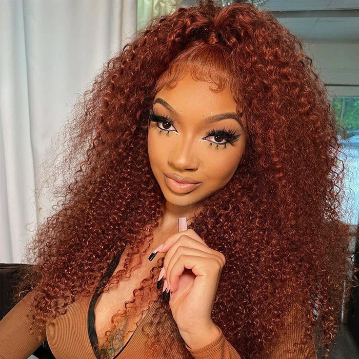 Curly Human Hair Wigs #33 Red Brown Auburn Colored Wig 13*4 5*5 HD Transparent Lace Front Wigs Hermosa Hair