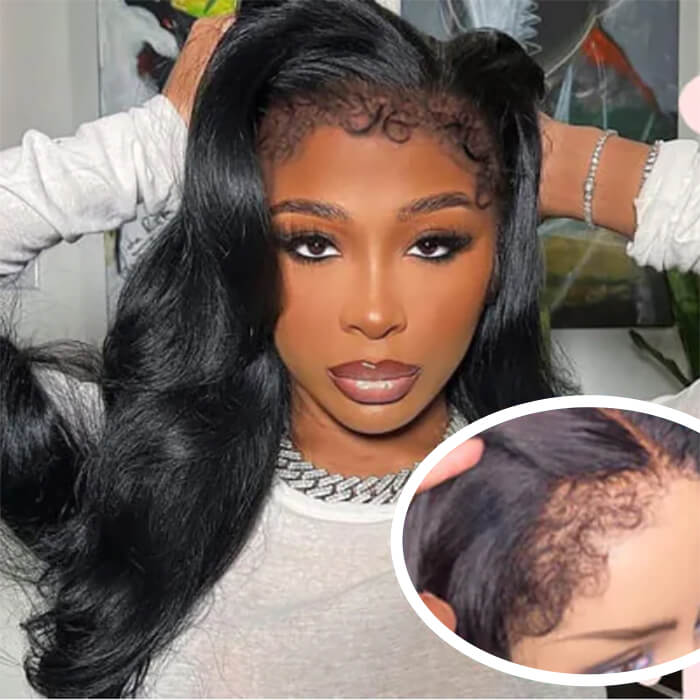 Natural 4C Edges Curly Baby Hair 13X4 HD Lace Front Human Hair Wigs Body Wave Wigs Hermosa Hair