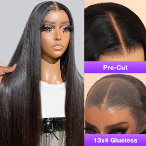 Pre Bleached Straight No Glue Wigs 13x4 Invisible Transparent Lace Front Human Hair Wigs Gluelless Pre-All Wig Hermosa Hair