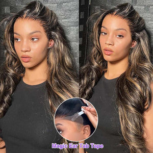 13x4 Ear To Ear Lace Frontal Straight & Body Wave Wig With Blonde Highlights Pre-All Glueless Wig - 1984brand