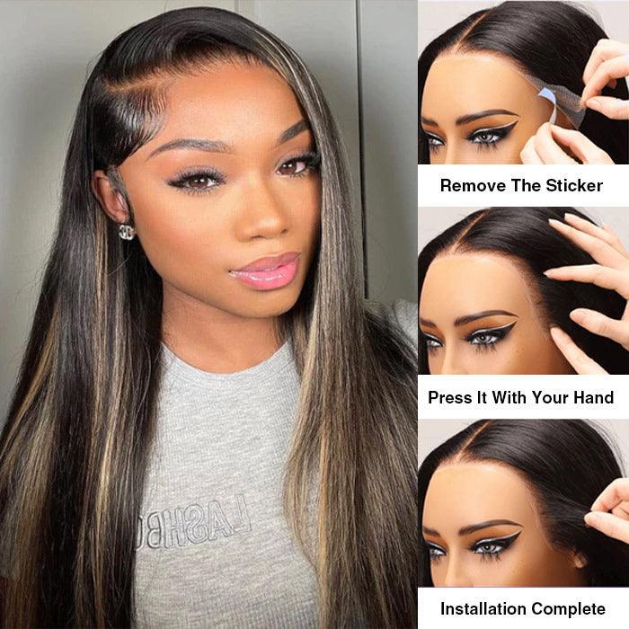 13x4 Ear To Ear Lace Frontal Straight & Body Wave Wig With Blonde Highlights Pre-All Glueless Wig - 1984brand