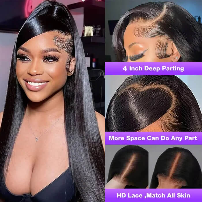 Pre Bleached Straight No Glue Wigs 13x4 Invisible Transparent Lace Front Human Hair Wigs Gluelless Pre-All Wig Hermosa Hair