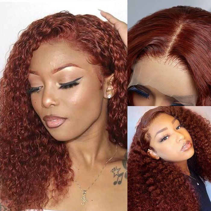 Reddish Brown Color Curly Short Bob Wigs 13X413x6 HD Lace Front Human Hair Wigs Pre-Plucked Hairline hermosahair