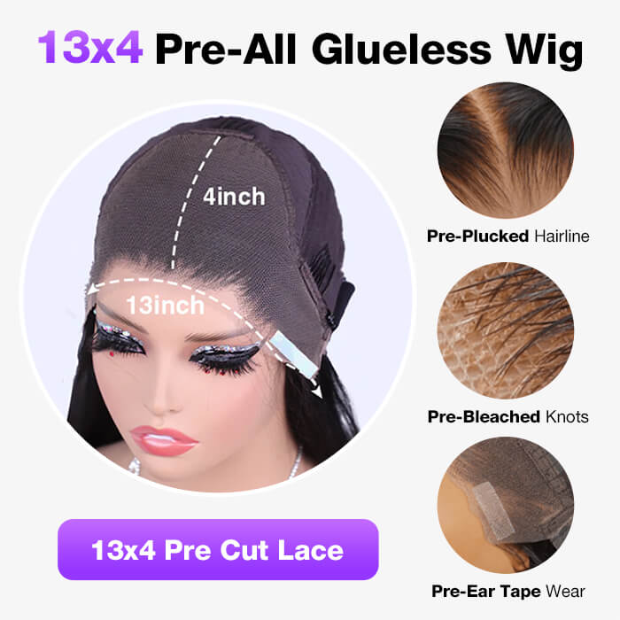 Pre Bleached Straight No Glue Wigs 13x4 Invisible Transparent Lace Front Human Hair Wigs Gluelless Pre-All Wig Hermosa Hair