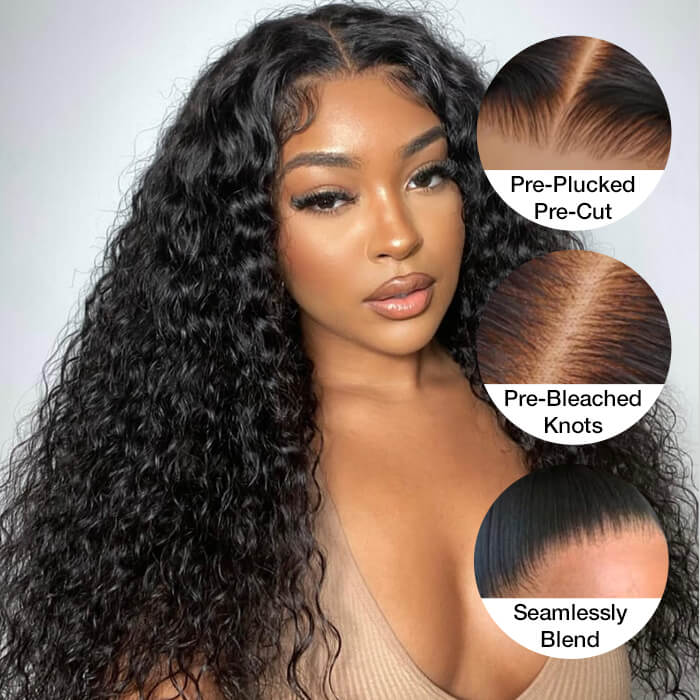 13x4 Lace Frontal Water Wave Wig Pre Bleached Glueless Lace Human Hair Wigs Super Secure - 1984brand