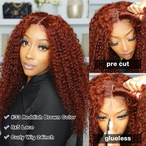 Reddish Brown 13x4 Lace Frontal & 8x5 Closure Wig Put On and Go Glueless Wig Human Hair hermosahair