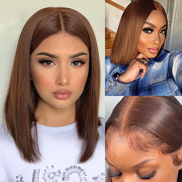 Chocolate Brown Short Straight Bob 4x4/5x5 Lace Closure Wig Human Virgin Hair 150% Density - 1984brand