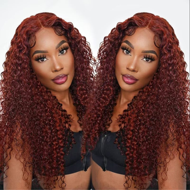 Reddish Brown Curly Glueless Wig Pre-plucked 8x5 Pre Cut HD Lace Wig Quick & Easy hermosahair