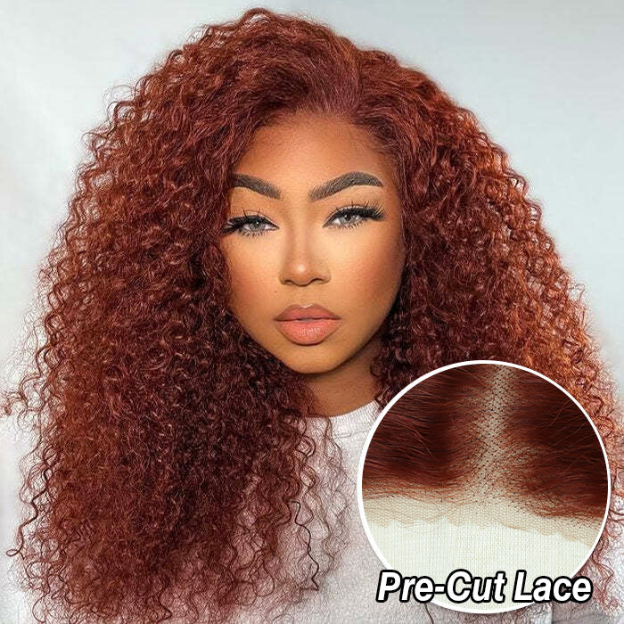 Reddish Brown Curly Glueless Wig Pre-plucked 8x5 Pre Cut HD Lace Wig Quick & Easy hermosahair