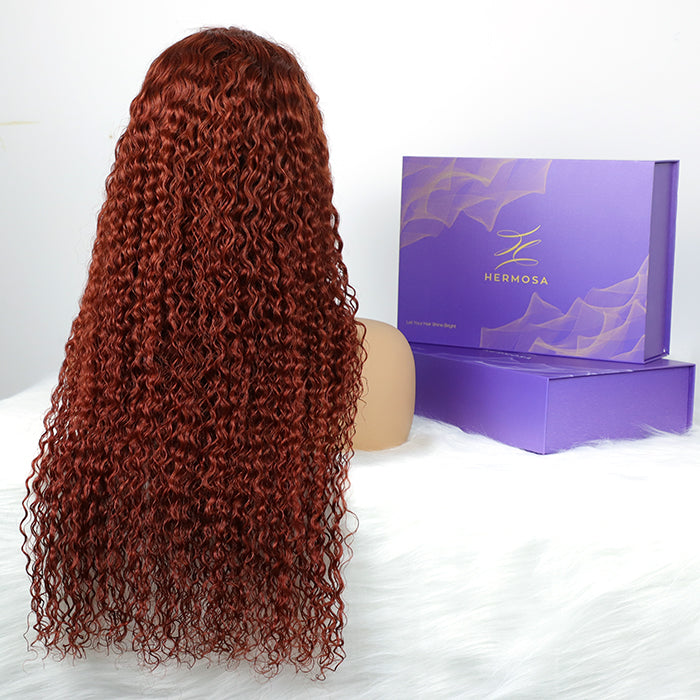 Reddish Brown Curly Glueless Wig Pre-plucked 8x5 Pre Cut HD Lace Wig Quick & Easy hermosahair