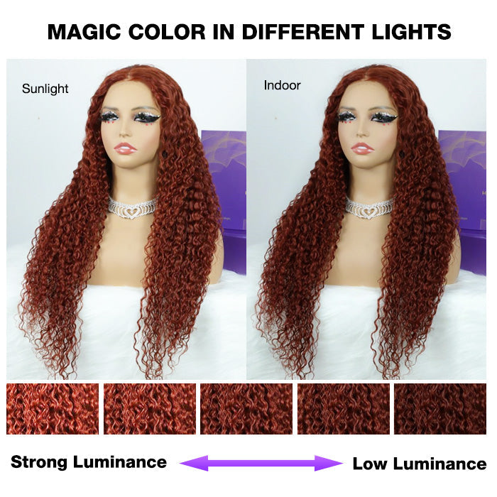 Reddish Brown Curly Glueless Wig Pre-plucked 8x5 Pre Cut HD Lace Wig Quick & Easy hermosahair