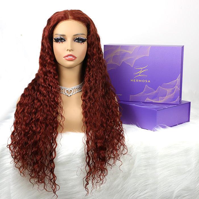 #33 Reddish Brown Water Wave Glueless Wig Big Parting 8*5 HD Lace Closure Wigs Ready To Wear - 1984brand