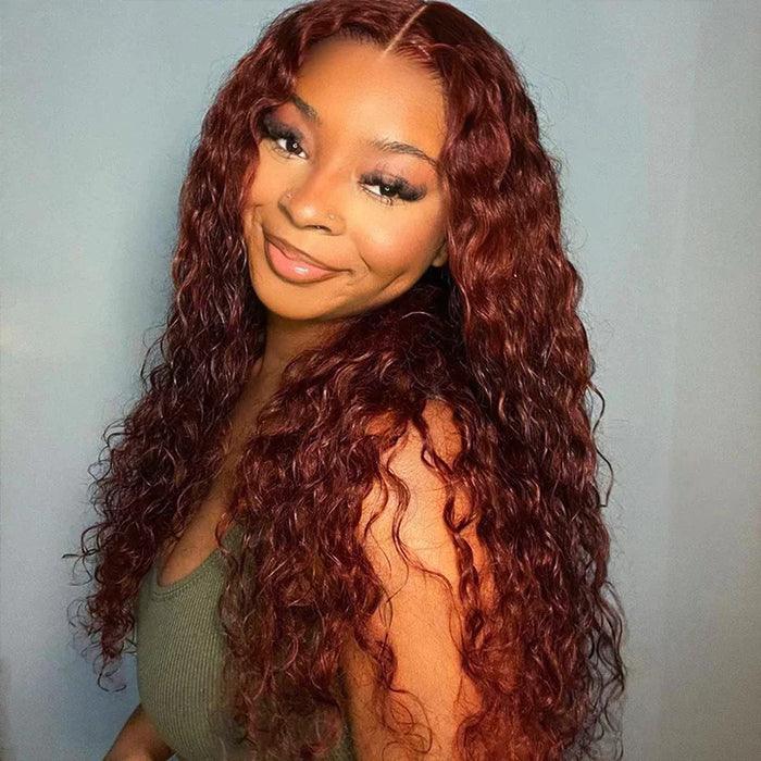 #33 Reddish Brown Water Wave Glueless Wig Big Parting 8*5 HD Lace Closure Wigs Ready To Wear - 1984brand