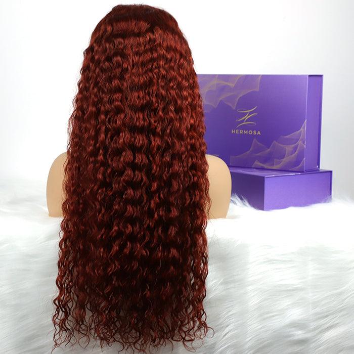 #33 Reddish Brown Water Wave Glueless Wig Big Parting 8*5 HD Lace Closure Wigs Ready To Wear - 1984brand