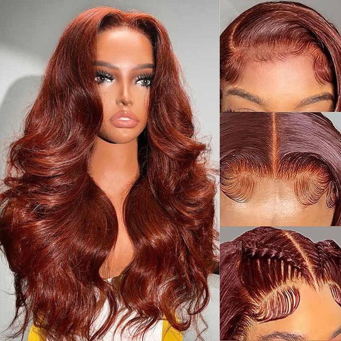 13x4 Lace Front Reddish Brown Body Wave Real Ear to Ear Lace Put on and Go Pre-All Glueless Wig - 1984brand