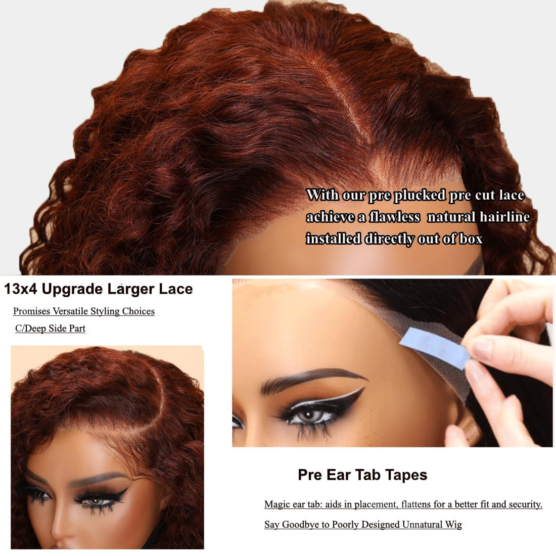 Pre-All Wig Reddish Brown 13x4 Ear To Ear Lace Front Jerry Curly Put on and Go Glueless Wig Hermosa Hair