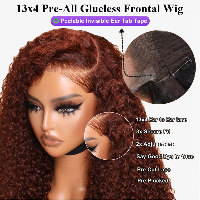 Pre-All Wig Reddish Brown 13x4 Ear To Ear Lace Front Jerry Curly Put on and Go Glueless Wig Hermosa Hair