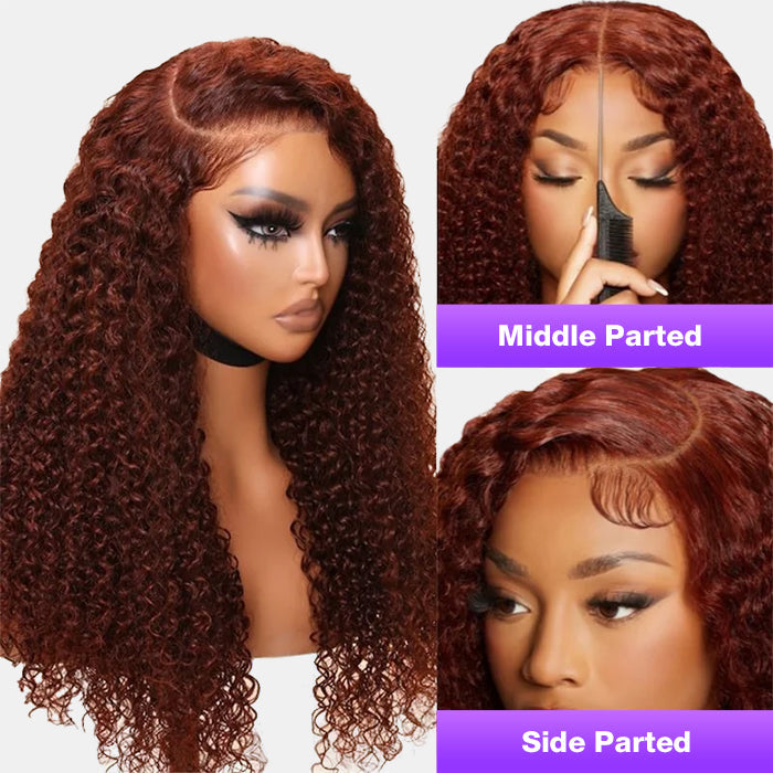 Pre-All Wig Reddish Brown 13x4 Ear To Ear Lace Front Jerry Curly Put on and Go Glueless Wig Hermosa Hair