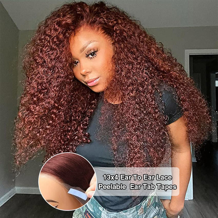 Pre-All Wig Reddish Brown 13x4 Ear To Ear Lace Front Jerry Curly Put on and Go Glueless Wig Hermosa Hair