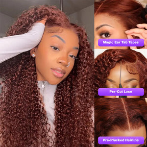 Pre-All Wig Reddish Brown 13x4 Ear To Ear Lace Front Jerry Curly Put on and Go Glueless Wig Hermosa Hair