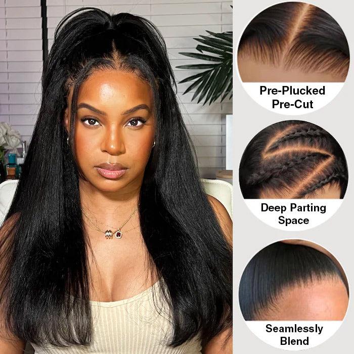 13x6 Lace Frontal Yaki Straight Pre Cut & Pre-Plucked Real Ear To Ear Pre-All Glueless Wig - 1984brand