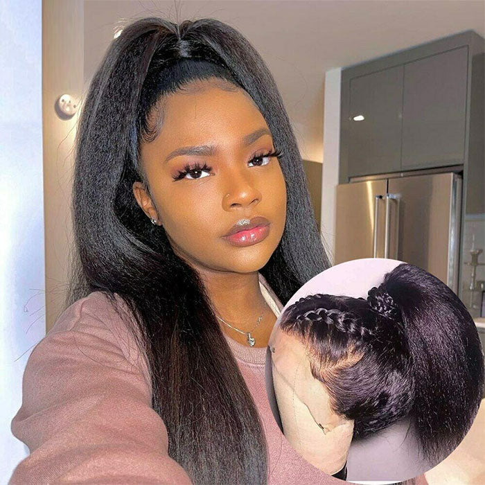 Kinky Straight 360 Lace Wig Pre Plucked 13x6 Hd Lace Front Human Hair Wig 180% Density Hermosa Hair