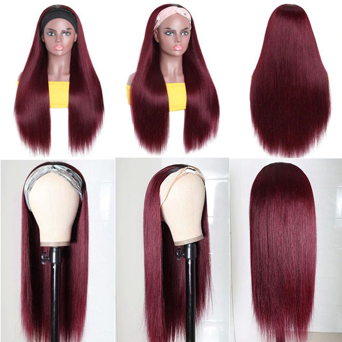 Burgundy 99J T1B/99J Headband Wig Straight Human Hair Wigs Online Hermosa Hair