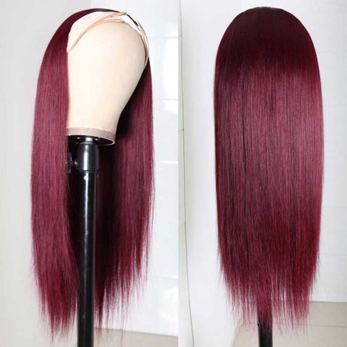 Burgundy 99J T1B/99J Headband Wig Straight Human Hair Wigs Online Hermosa Hair