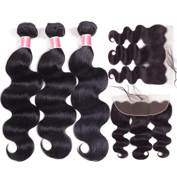 Malaysian Body Wave Virgin Hair Weave 3 Bundles With 13x4 Lace Frontal Ear To Ear Hermosa Hair