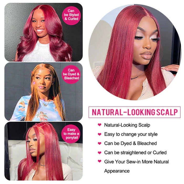 99J Burgundy Straight 13x4/13x6/5x5 Lace Front Human Hair Wig for Women Brazilian Remy Hair Glueless HD Lace Wigs Hermosa Hair