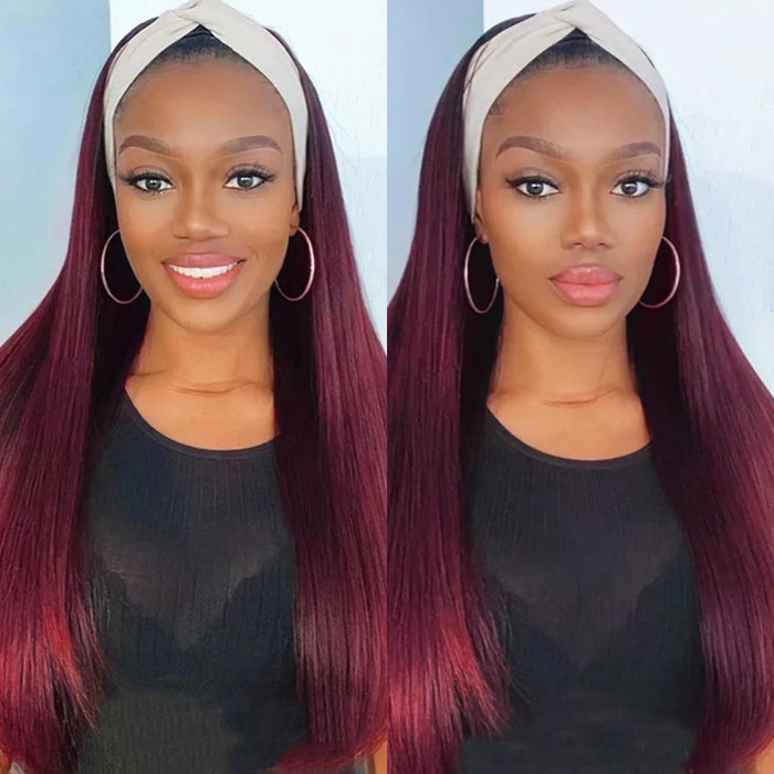 Burgundy 99J T1B/99J Headband Wig Straight Human Hair Wigs Online Hermosa Hair