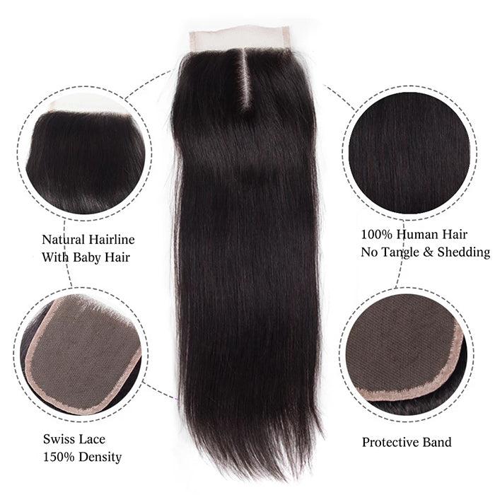 Malaysian Straight Hair 3 Bundles with 4*4 Closure Soft Unprocessed Virgin Human Hair Hermosa Hair