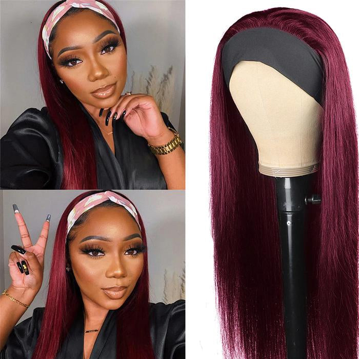 Burgundy 99J T1B/99J Headband Wig Straight Human Hair Wigs Online Hermosa Hair