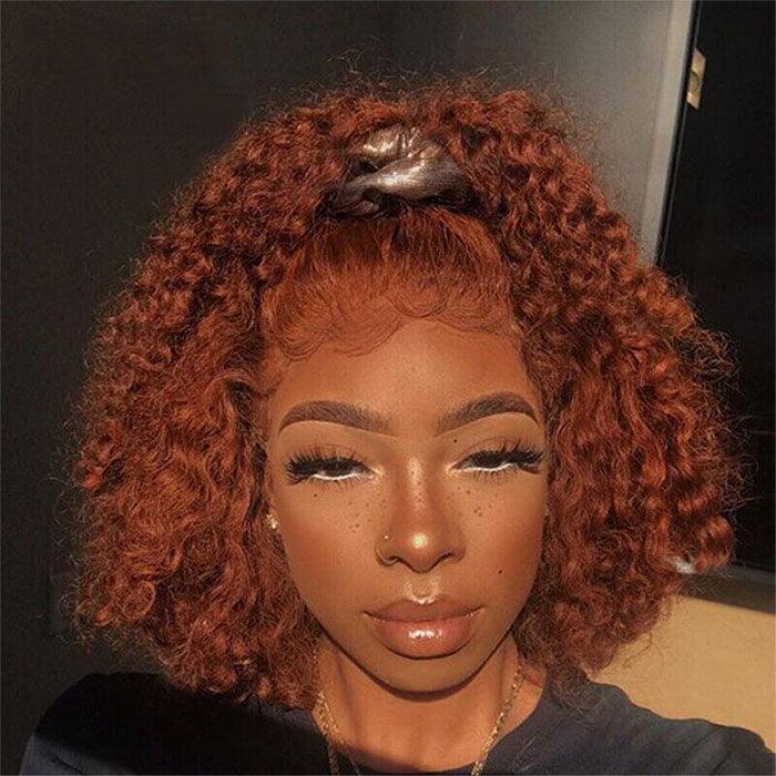 Reddish Brown Color Curly Short Bob Wigs 13X413x6 HD Lace Front Human Hair Wigs Pre-Plucked Hairline hermosahair