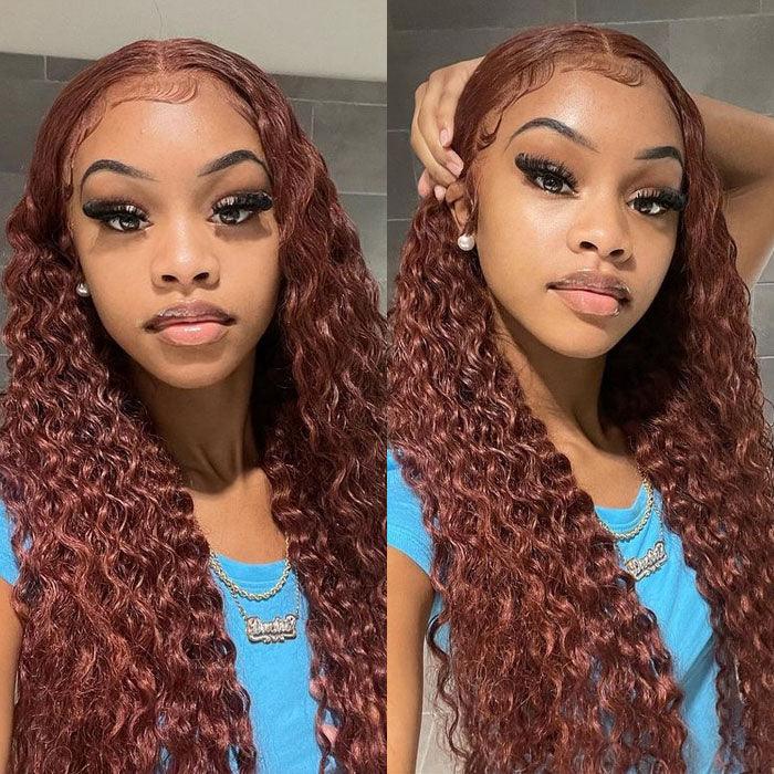 Deep Wave 13x4 HD Lace Front Wigs 33# Reddish Brown Color 5x5 Glueless Wig Human Hair Hermosa Hair