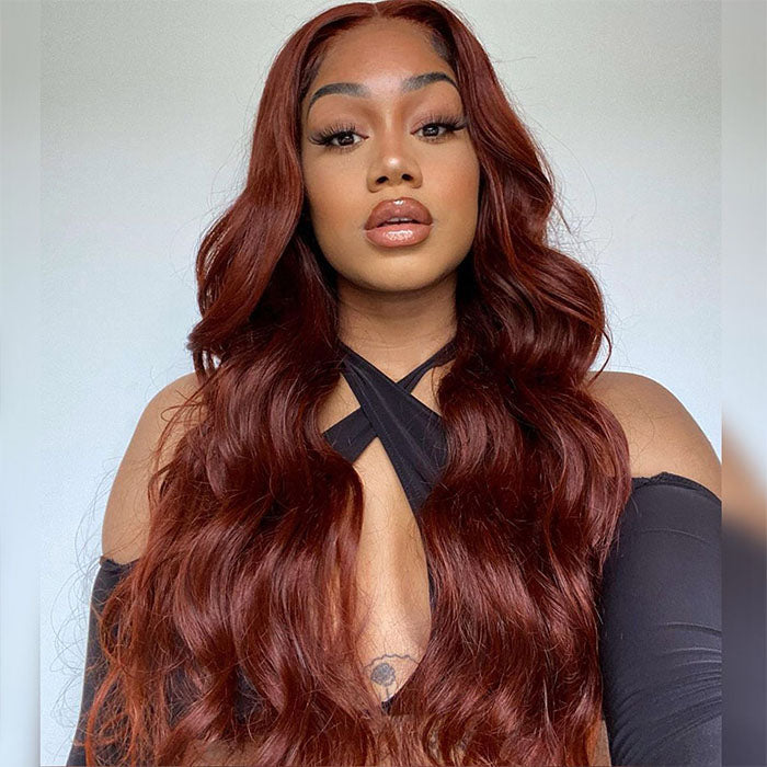 Reddish Brown 5x5/13x4 HD Lace Wig #33 Auburn Colored Deep Wave Lace Front Human Hair Wigs For Women Hermosa Hair