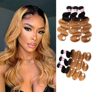 Ombre Malaysian Virgin Hair Body Wave 3/4 Bundles Deal Two Tone T1B/27 Human Hair Weave Extensions hermosahair