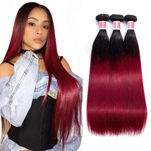 Ombre T1B/99J Brazilian Virgin Straight Hair 3/4 Bundles 10A Burgundy Human Hair Weave Extension hermosahair