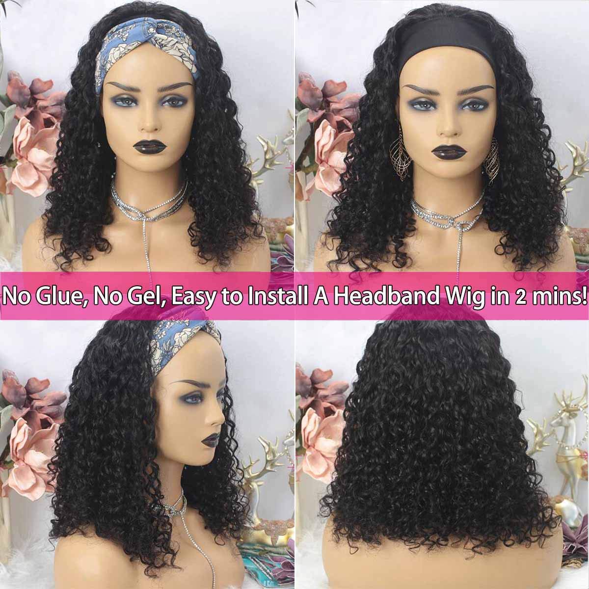 150% Density Full Texture Headband Human Hair Wigs Full Machine Made Full Looking Lace Wig - 1984brand